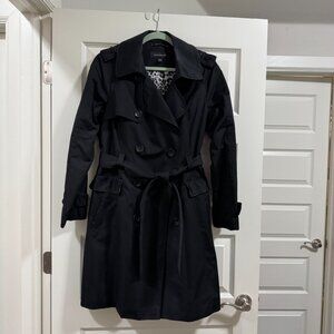 Jones New York Black Trench Coat with Cheetah Lining